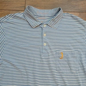 B Draddy Polo Mens Medium Blue Striped Golf Golf Golfer Logo Pima Stretch - Picture 1 of 9