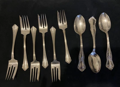 Lote Mixto - Horquillas Wallace “Concord” y Cucharas Shiebler “Góticas” - Plata de Ley 239 g Foto 1 de 2