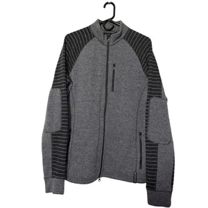 Prana Herren durchgehender Reißverschluss Jacke Taschen grau Streifen Wollmischung Outdoor sportlich groß - Bild 1 von 16