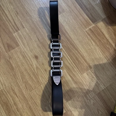 Chico's Black Leather Silver Chain Link Adjustable Slide Belt - Image 1 of 4