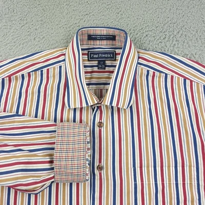 Camisa de vestir Paul Fredrick para hombre 17 34-35 multicolor a rayas algodón manga larga Foto 1 de 4