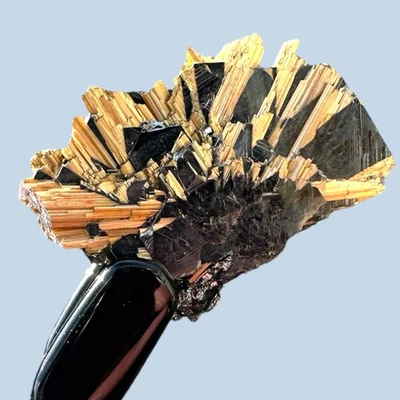 Rutile on hematite crystal, golden rutile cluster from Brazil, raw mineral - Image 1 of 4