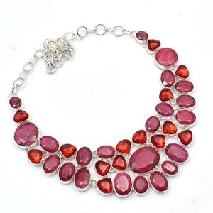 Simulated Ruby Garnet Gemstone 925 Sterling Silver Big Necklace Handmade Jewelry - Picture 1 of 4