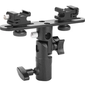 Dual Flash Bracket Mount Hot Shoe Speedlight Stand Umbrella Holder for Camera - Picture 1 of 6