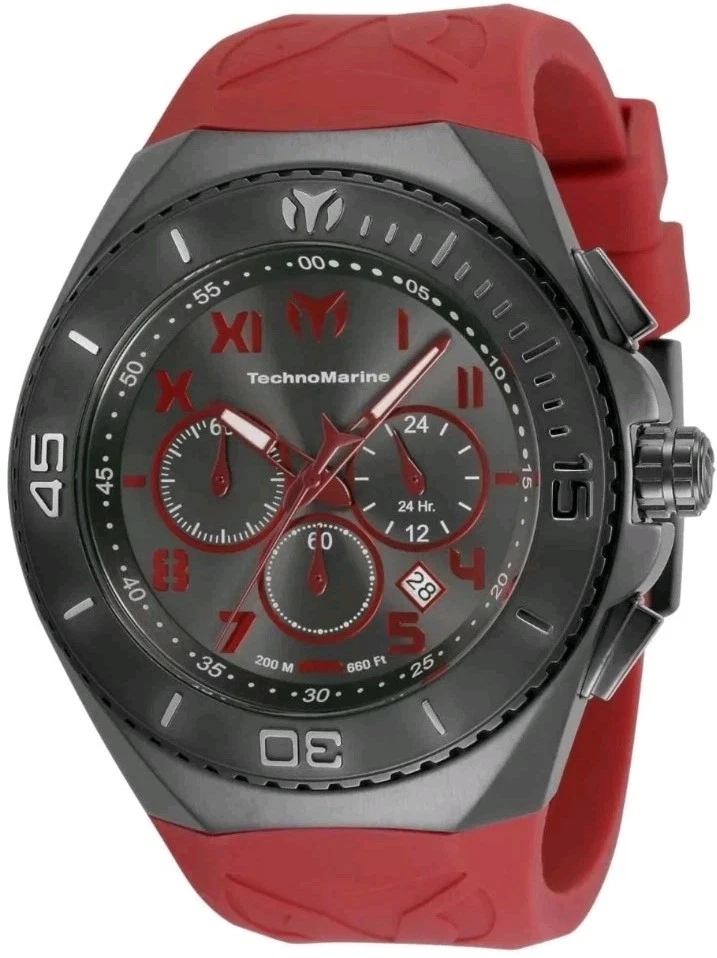New Technomarine Ocean Manta Men 48mm Gunmetal & Red Chronograph Watch TM-220020 - Image 1 of 1