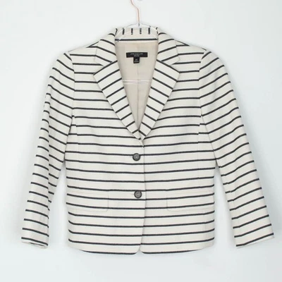Chaqueta Blazer Ann Taylor Mujer Pequeña Rayas Crema Negra Botón Frontal Talla 0P Foto 1 de 4