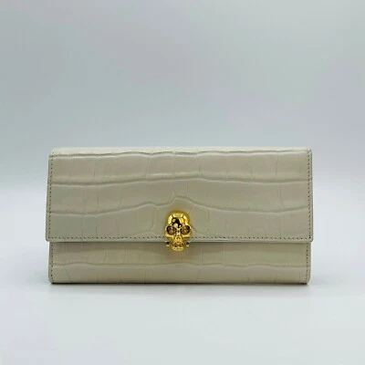 $675 Alexander McQueen Off White Croc-embossed Leather Skull Wallet 275330 9007 - Image 1 of 4