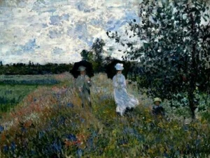 The Promenade near Argenteuil, 1873 by Claude Monet Giclee Print Repro on Canvas - Picture 1 of 1