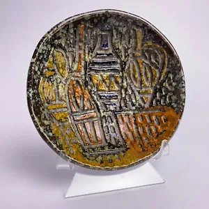 Vintage Mid Century Modern Sgraffito Abstract Bottles Pottery Bowl Italy 8"d - Picture 1 of 10