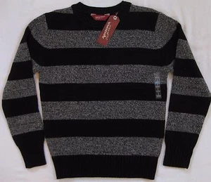 NEW Boys Arizona Crew Neck Sweater Black Grey Gray Stripe Pullover Small (8) - Picture 1 of 6
