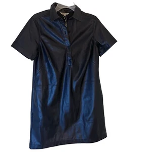 Max Studio London Woman M Faux Leather Short Sleeve Black Dress Collar New w tag - Picture 1 of 12