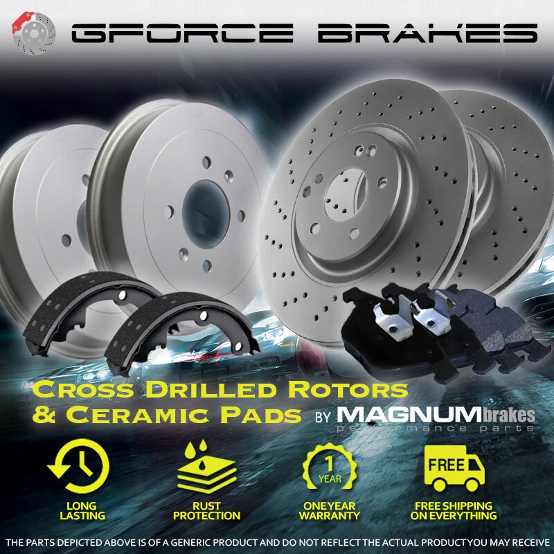 Front Drill Rotors&Pads + Rear Drums&Shoes for 1995-2000 Chevrolet C2500 6 lugs - Image 1 of 1