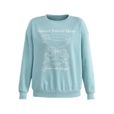 女士 Seafoam 无边界图形圆领运动衫,轻便,S (4-6) — 第 1/4 张图片