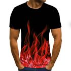 Hip Hop Sport Muscle Tops Men's Flame Print Crew Neck Tee 3D Graphic Shirt