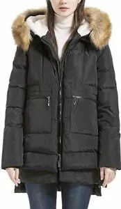 Women's Down Coat with Fur Hood with 90% Down Parka Puffer Jacket - Valuker - Picture 1 of 12