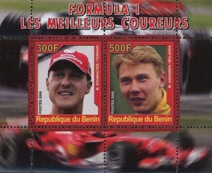 Formula 1 Stamp F1 Racer M. Hakkinen M. Shumacher Transportation S/S of 2 MNH - Picture 1 of 4