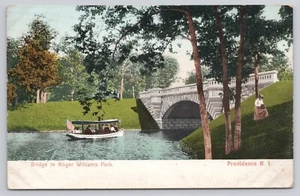 Providence RI Bridge in Roger Williams Park People in Boat 1906 UDB Postcard - Picture 1 of 2