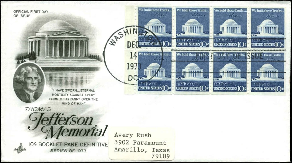 US FDC #1510c Booklet Pane of  8 Artcraft Cachet Washington, DC - Image 1 of 1