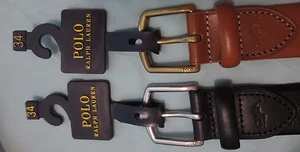 Polo Ralph Lauren Leather Dress Belt in Light Tan/Gold or Black/Silver, NWT - Picture 1 of 12