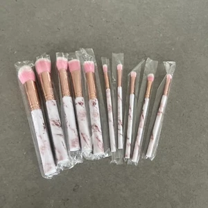10 pc Make Up Brush Set Pink/Brown Marbled | New W/ Fast Shipping! - Picture 1 of 4