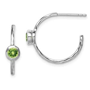 19mm Sterling Silver Rhodium-Plated w/ Peridot Post Hoop Earrings - Picture 1 of 6