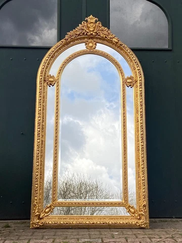 French Louis XVI-Style Full Length Floor Mirror in Gold Cover