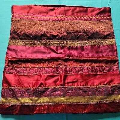 CRATE & BARREL Embroidered Boho Pillow Zipper Ruby Burgundy 18 X 18” - Image 1 of 3