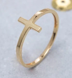 Real 14K Solid Gold Cross Ring, Handmade Cross Ring - Picture 1 of 9