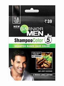 Garnier Men Shampoo Color Shade 1.0 NATURAL BLACK, 20gm (Pack of 4 pieces)