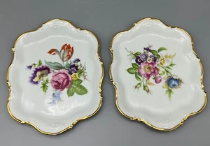Limoges Andre Prevot set 2 vanity tray floral gold trim 8.75" France rose tulip - Picture 1 of 10