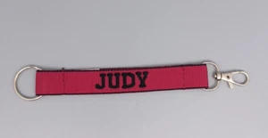 Embroidered Name Judy Strap Key Ring Keychain with Clasp Black /Mulberry - Picture 1 of 3