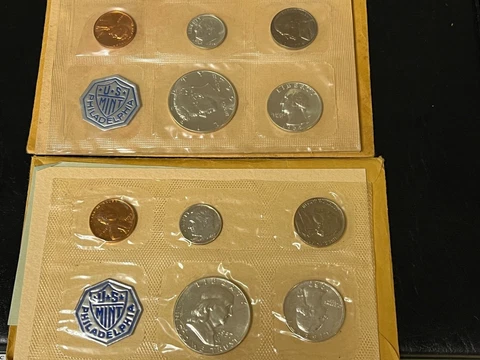 1957 & 1964 PROOF SETS 90% Silver Franklin / Kennedy Half  Original Envelopes Cover