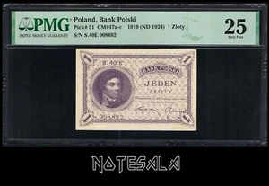 POLAND 1 ZLOTY 1919 Tadeusz Kosciuszko VF PMG 25 SERIE 55 E S/N 008892 *SCARCE* - Picture 1 of 2