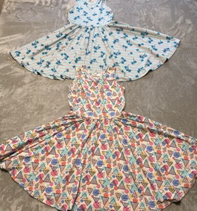 Abito a pois sorriso senza maniche blu navy/rosa palme girella bambina taglia 5/6 - Foto 1 di 11