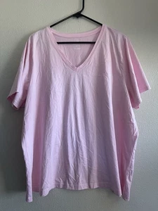 Lands' End Relaxed Supima Cotton V-Neck Short Sleeve T-Shirt Pink Plus Size 2X - Picture 1 of 7