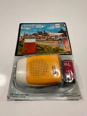 VINTAGE *NEW* ROBIN AIE-741 Yellow Solid State Micro Transistor Radio - Image 1 of 4
