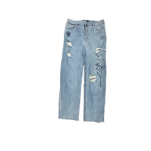 Hollister High Rise Dad Jeans bestickt distressed Damengröße 13 blau Jeans - Bild 1 von 5