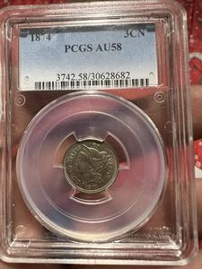 1874 Three Cent Nickel 3CN Closed 3 PCGS AU 58 - Picture 1 of 2
