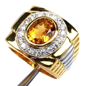 925 Plata 8 x 10 Mm. Dorado Citrino Amarillo & Blanco Zircon Hombre Anillo Talla - Imagen 1 de 4