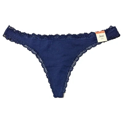 Jenni Intimates Azul Marino Encaje Ribete Tanga Panty Algodón Ropa Interior Talla Grande XXXL Foto 1 de 4