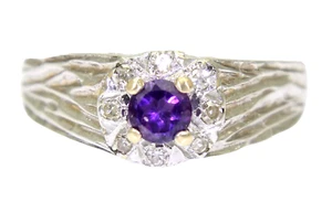 Vintage Amethyst & 0.20ct Diamond Cluster 9ct White Gold ring size L ~ 5 3/4 - Picture 1 of 11