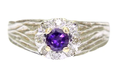 Винтажный аметист и 0,20 карат бриллиант кластер 9 карат белое золото кольцо размер L ~ 5 3/4 - Изображение 1 из 4