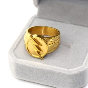 Reverse Flash Ring 18K Gold Plated Stainless Steel Mens Jewelry TV Flash Gift - Picture 1 of 3