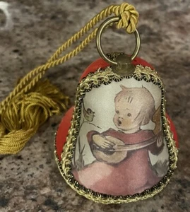 Reuge Music Bell Holiday Decoration Girl Playing Guitar Red With Gold Rope WORKS - Picture 1 of 8