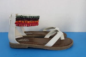 MUDD Youth Girl's Ankle Strap Thong SANDALS~White~Multicolor Beads~Size 12~ - Picture 1 of 6