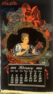 Rare Vintage 1970s Coke Coca-Cola Scroll Cloth with Tassels 1899 Calendar! - Picture 1 of 7