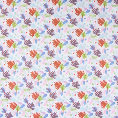 Baumwollstoff Palmenblätter Herbstblätter weiß blau grün orange rosa 1,4m Breite - Bild 1 von 4