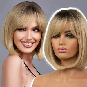 EMMOR Blonde Bob Wig with Bangs 13" Short Bob Wigs for Women Short Blonde Wig... - Picture 1 of 6