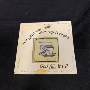 NEW K.B Design Ladies Cup is Empty God Fills It Up Porcelain Pin Brooch KG - Picture 1 of 4