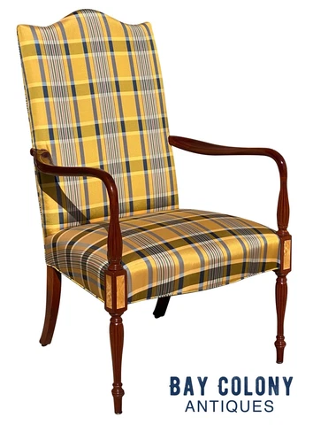 20TH C SHERATON ANTIQUE STYLE MAHOGANY & BIRDS EYE MAPLE LOLLING CHAIR Cover